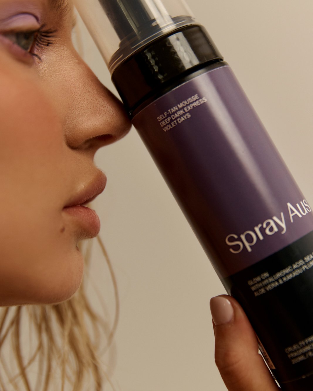 Spray Aus self-tan mousse available in salon at BLOW Eltham